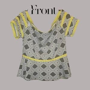 White Peplum Blouse with V-Neck and Short Sleeves